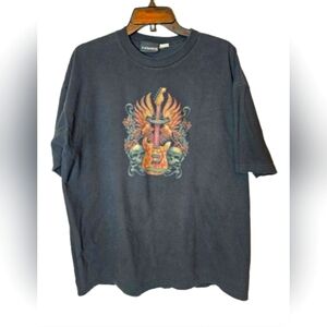 No Boundaries Vintage Black Guitar and Skulls Graphic T-Shirt approximate Size L